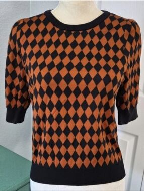 NWT Preppy Punk Harlequin Sweater Modern Preppy Puff Sleeve Knit Top M
